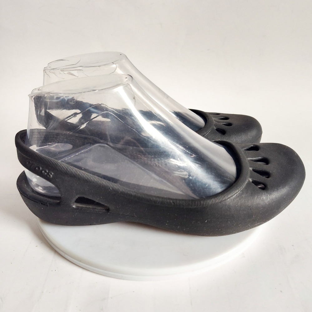 Crocs Ballet Flats Size 8 Slingback Black Cutout Comfort Casual Water Shoes